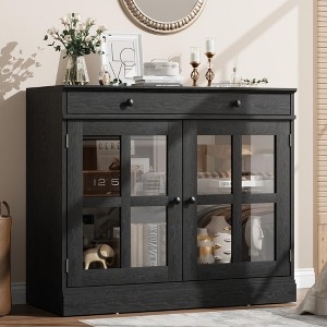 Transitional Sideboard Windowpane Glass Doors Wide Top Drawer