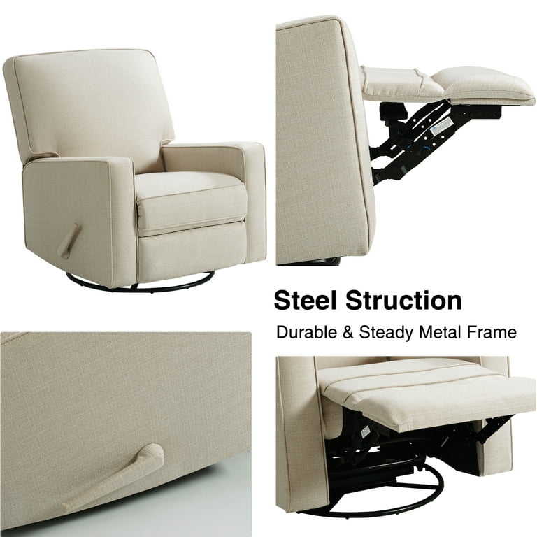 Transitional Track Arm Recliner Chair in Linen-Like Beige Fabric.