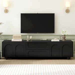 Transitional TV Stand featuring Recessed Arched Door Panels.