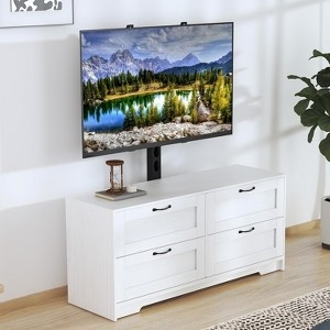 Transitional TV Stand White with Integrated Mount & 4 Drawers