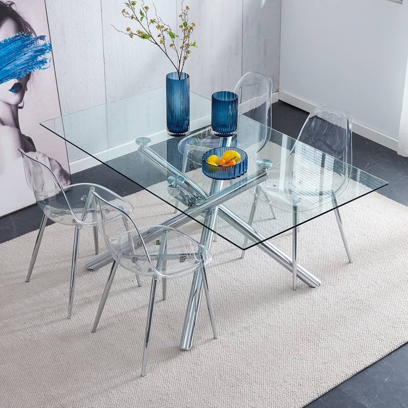 Transparent Acrylic Dining Chair Set with Polished Chrome Legs