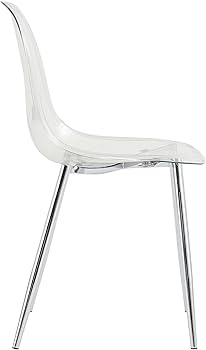 Transparent Plastic Side Chair with Polished Silver Tapered Legs