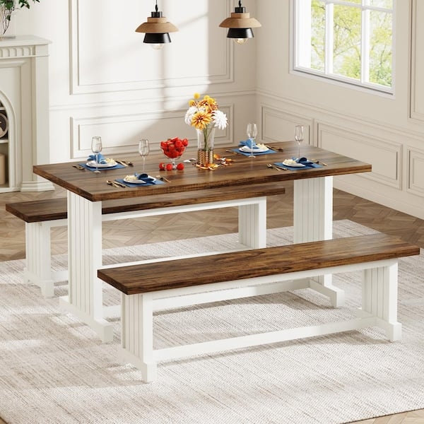 Trestle Base Dining Set Bench Seating Modern Farmhouse