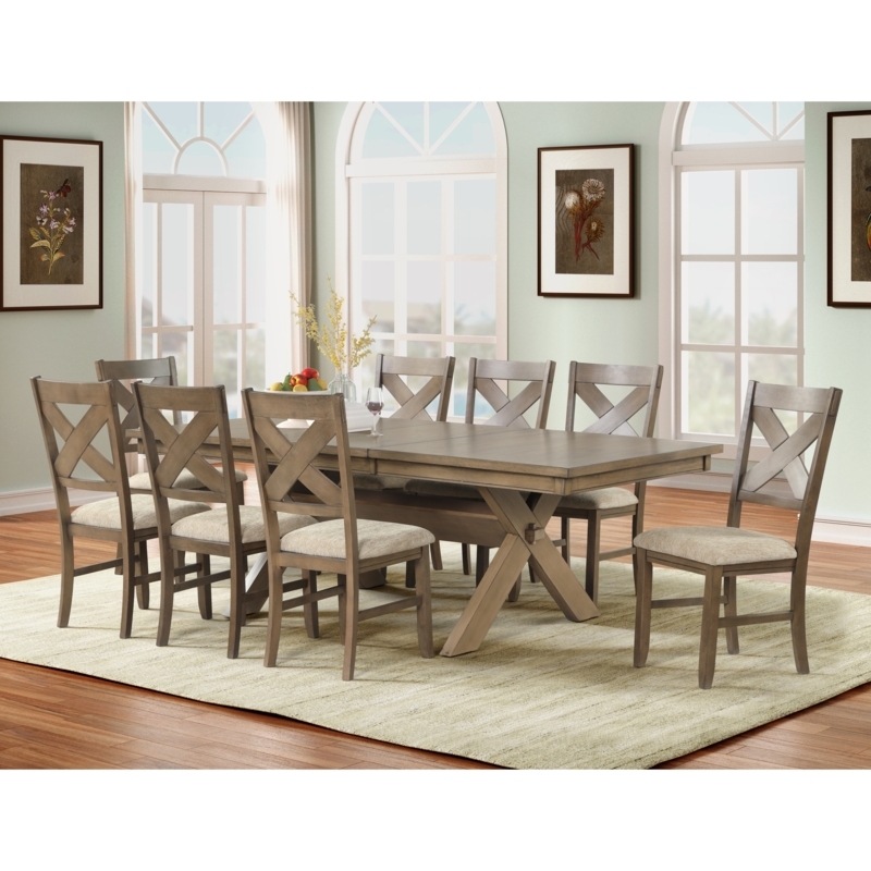 Trestle Dining Set Greyish-Brown Extendable Table Upholstered X-Back Chairs