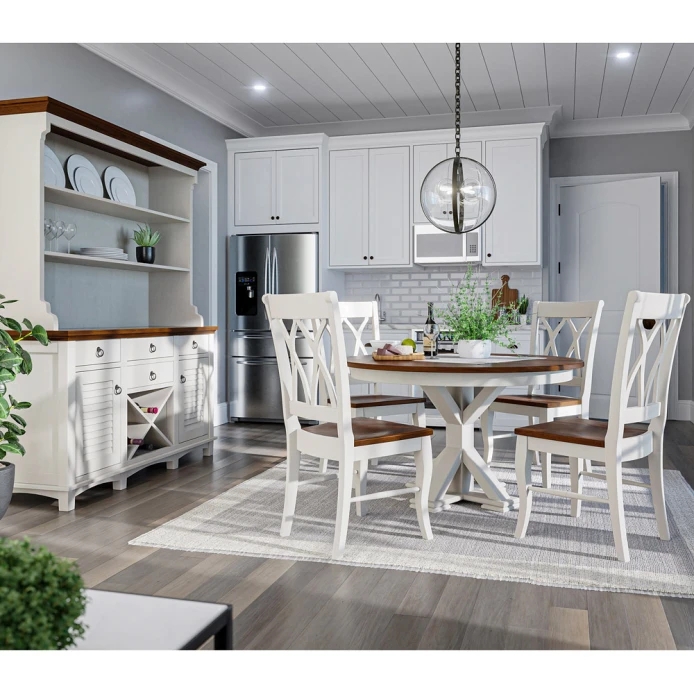 Trestle Dining Set with Six Ladder Back Chairs