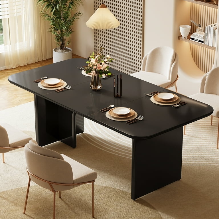 Tribesigns Modern Dining Table for 4-6 People, 63" Large Rectangle Kitchen  Table with Arch Design Legs, Black Dinner Table Kitchen & Dining Room  Furniture -