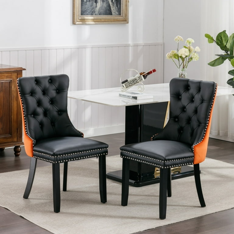 Tufted Dining Chairs Black Orange Bicolor Nailhead Trim Glam
