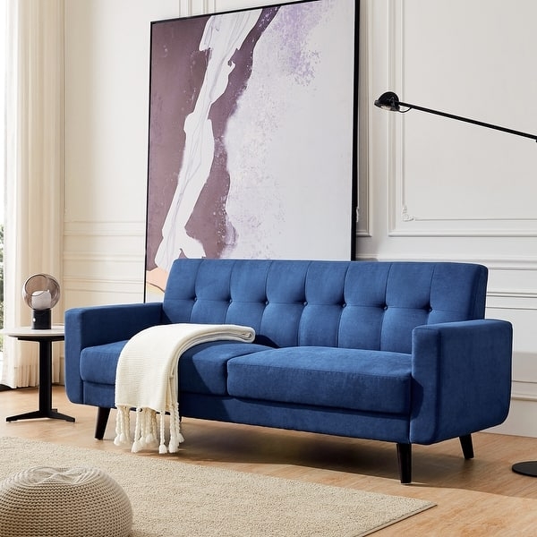 Tufted Grid Back Sofa, Tapered Black Legs, Contemporary Style