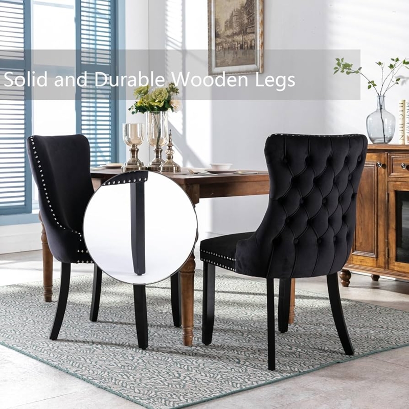 Tufted Wingback Dining Chair with Nailhead Trim and Velvet Finish