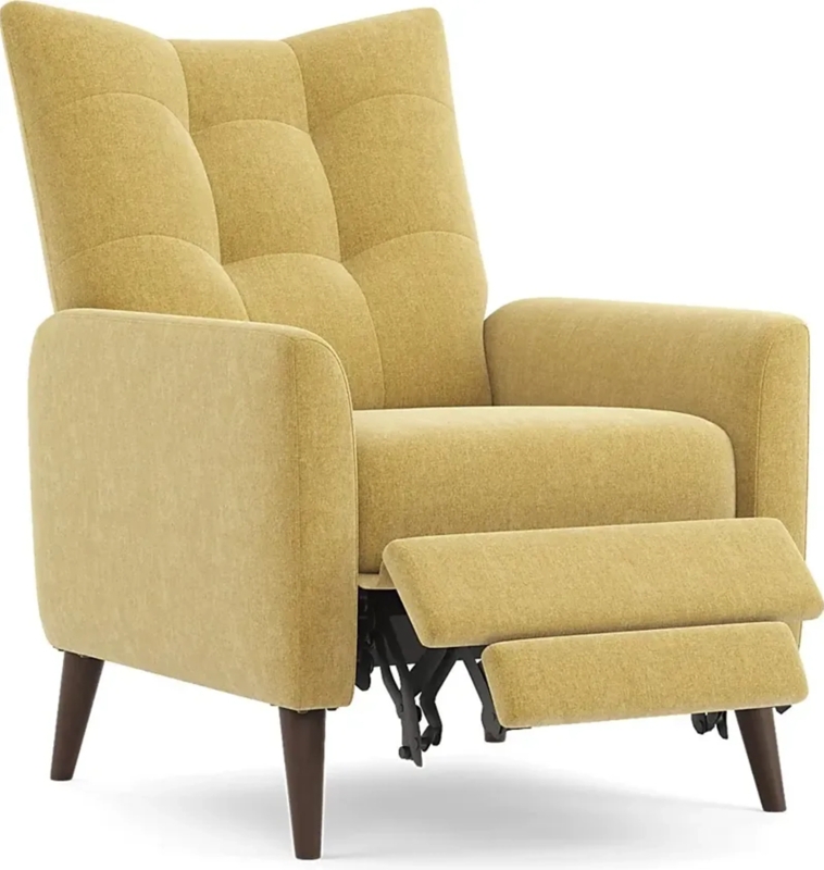 Tufted Wingback Push-Back Recliner with Tapered Wood Legs