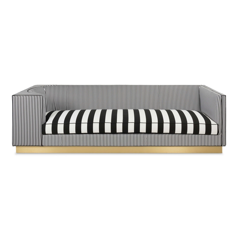 Tuxedo Sofa Gold Plinth Base Dual Stripe Patterns