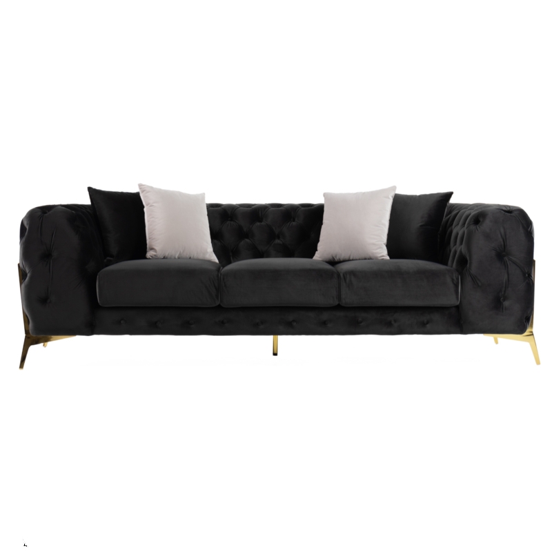 Tuxedo Sofa Velvet Tufting with Polished Gold Bracket Legs