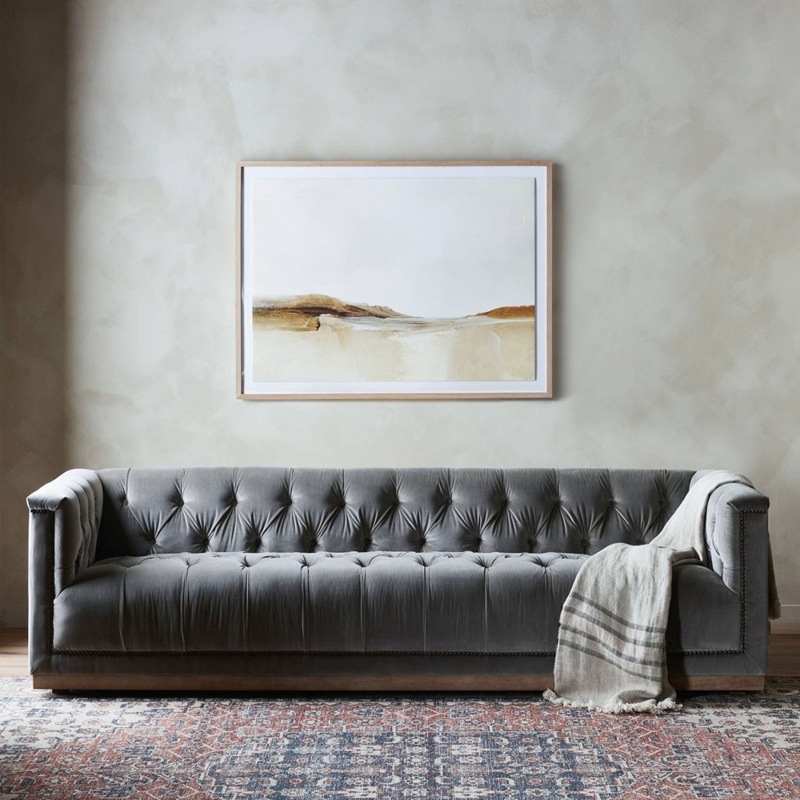 Tuxedo Sofa with All-Over Button Tufting and Rustic Lodge Velvet Finish