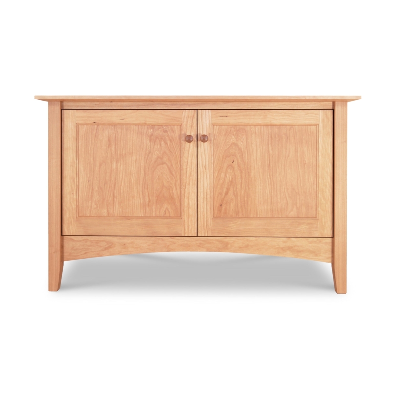 TV Stand Arched Apron Natural Light Wood Finish Shaker Style Console