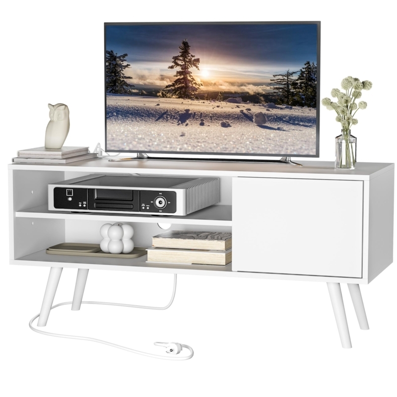 TV Stand Asymmetrical Storage Matte White Finish Modern Credenza