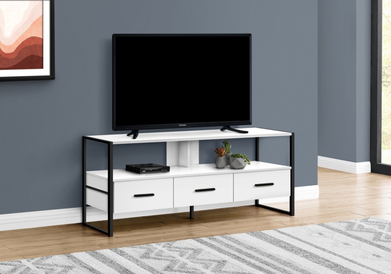 TV Stand Black Metal Frame Three Drawers Contemporary Console