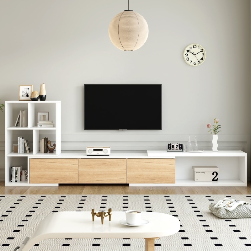 TV Stand Extendable Design, Scandinavian Media Center, Two Tone Finish