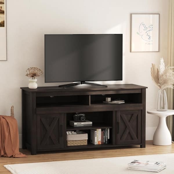 TV Stand featuring X-Frame Doors in Dark Walnut, Modern Farmhouse Console