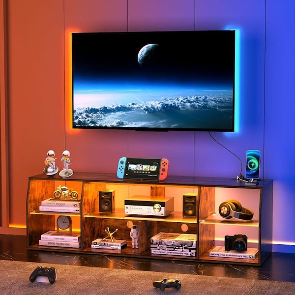 TV Stand Gaming Console with Dual-Tone LED & Power Outlets