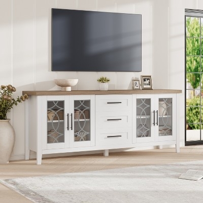TV Stand Geometric Trellis Furniture with Two Tone Wood Top