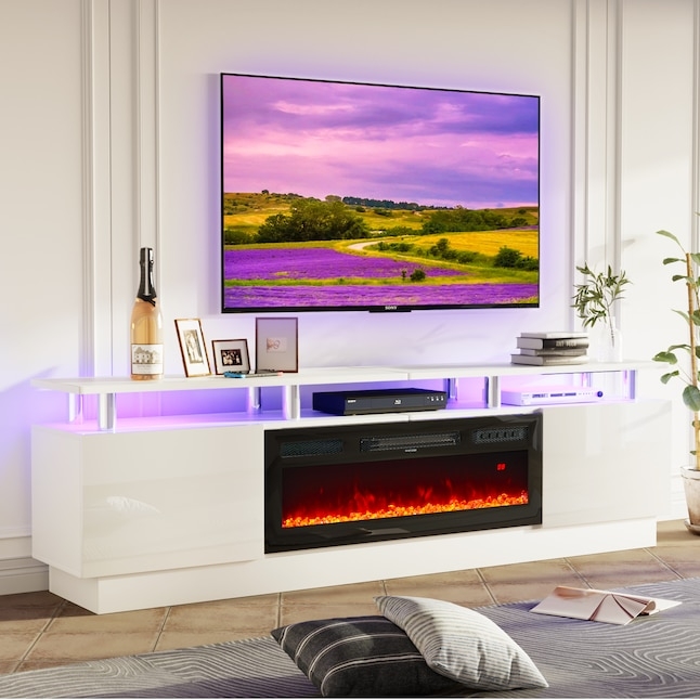 TV Stand High Gloss Purple LED Accents 80 Inch Width
