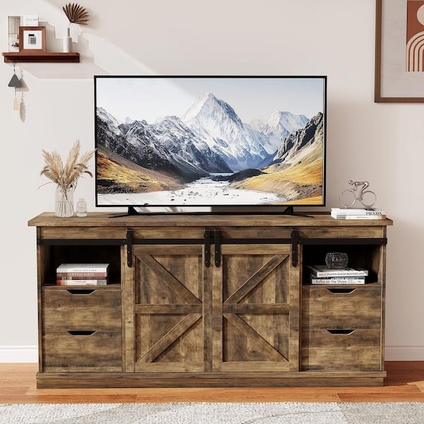 TV Stand in Rustic Oak Finish with Four Storage Drawers