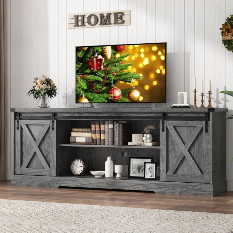 TV Stand in Weathered Grey Finish with Tall Profile Design