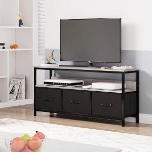 TV Stand Industrial Black Metal Frame with Fabric Storage Drawers