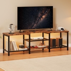 TV Stand Industrial Mixed Media Tiered Design Integrated Warm Lighting