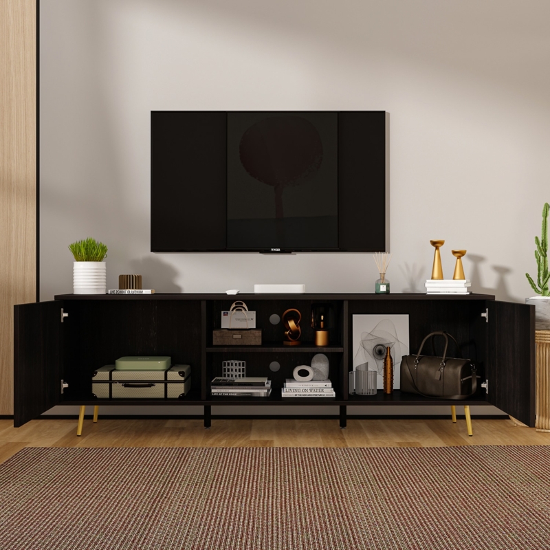 TV Stand Integrated Mount Gold Tapered Legs Modern Entertainment Center