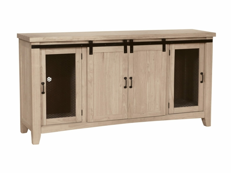 TV Stand Light Wood Media Console with Mesh Door Panels and Barn Hardware