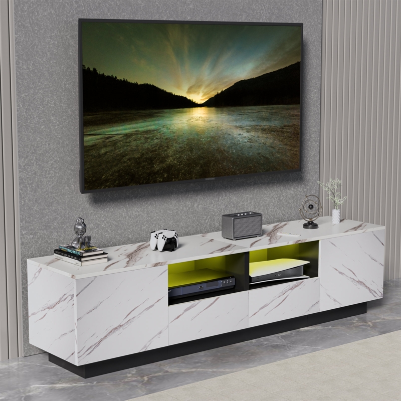 TV Stand Marble Pattern Recessed Base with LED Lighting