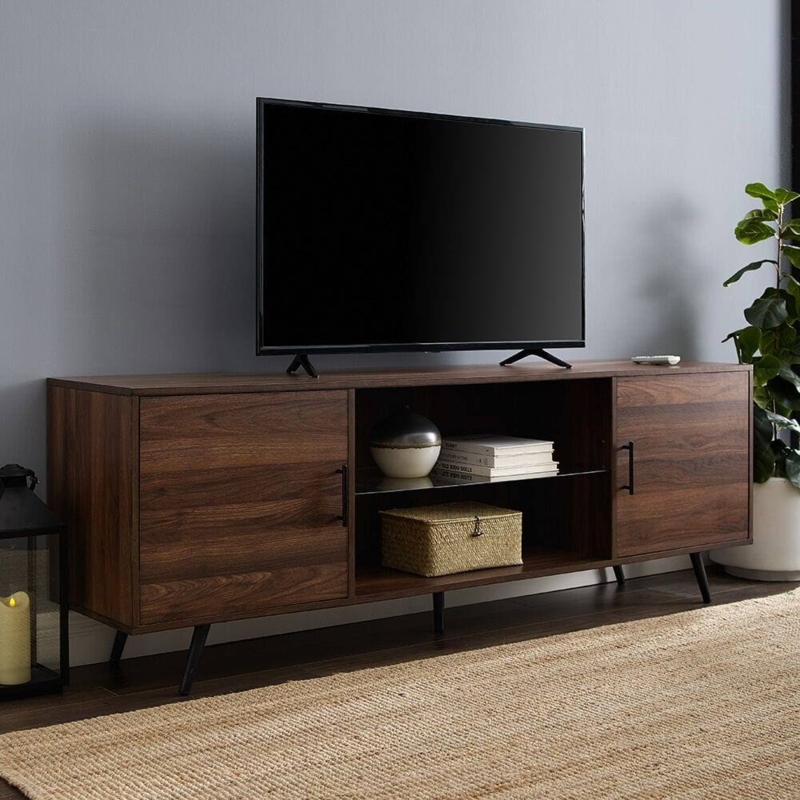 Tv Stand Mid-century Modern Dark Walnut Finish Tapered Legs
