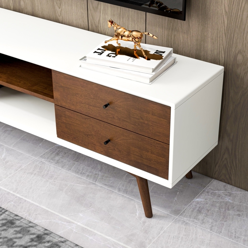 TV Stand Mid-Century Modern Two-Tone Wood Tapered Legs