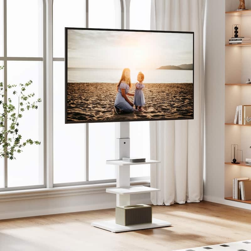 TV Stand Minimalist Swivel Mount with Three Tier Open Shelving