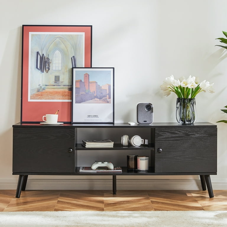 TV Stand Mixed Media Storage Tapered Legs Wood Grain Media Console
