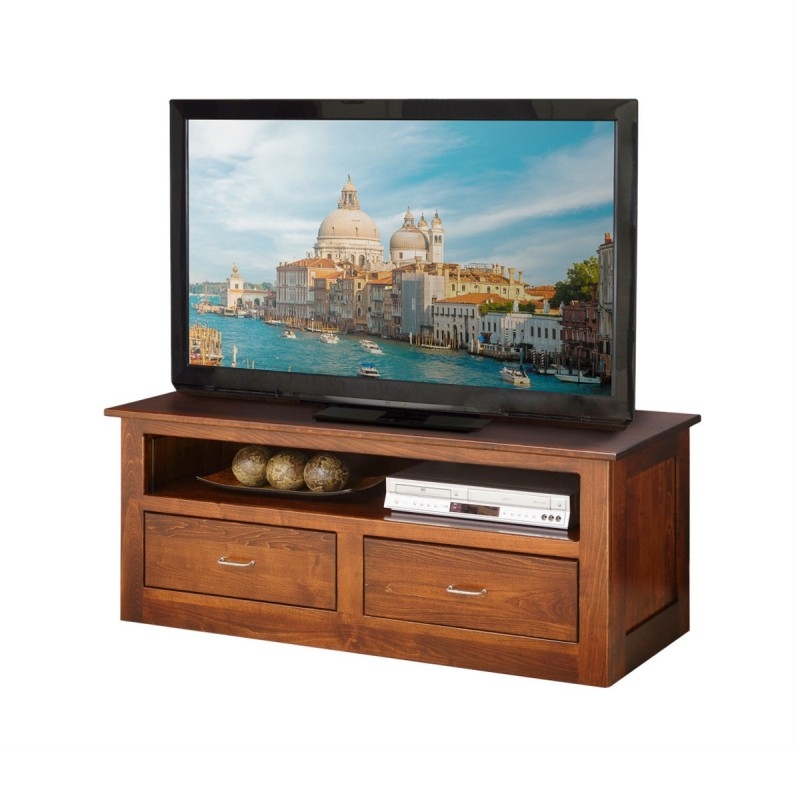 TV Stand Paneled Side Design Medium Wood Finish Traditional Console