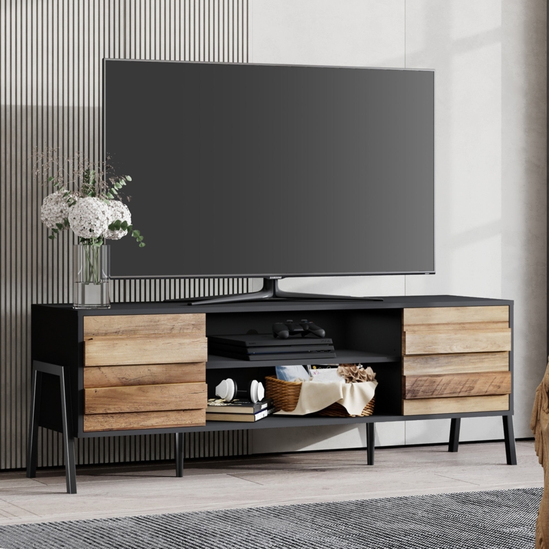 TV Stand Planked Fronts Oak Drawers Mid-Century Modern TV Stand