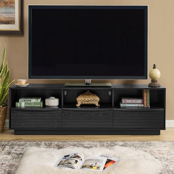 TV Stand Ribbed Drawer Fronts Plinth Base Modern Ribbed Media Console