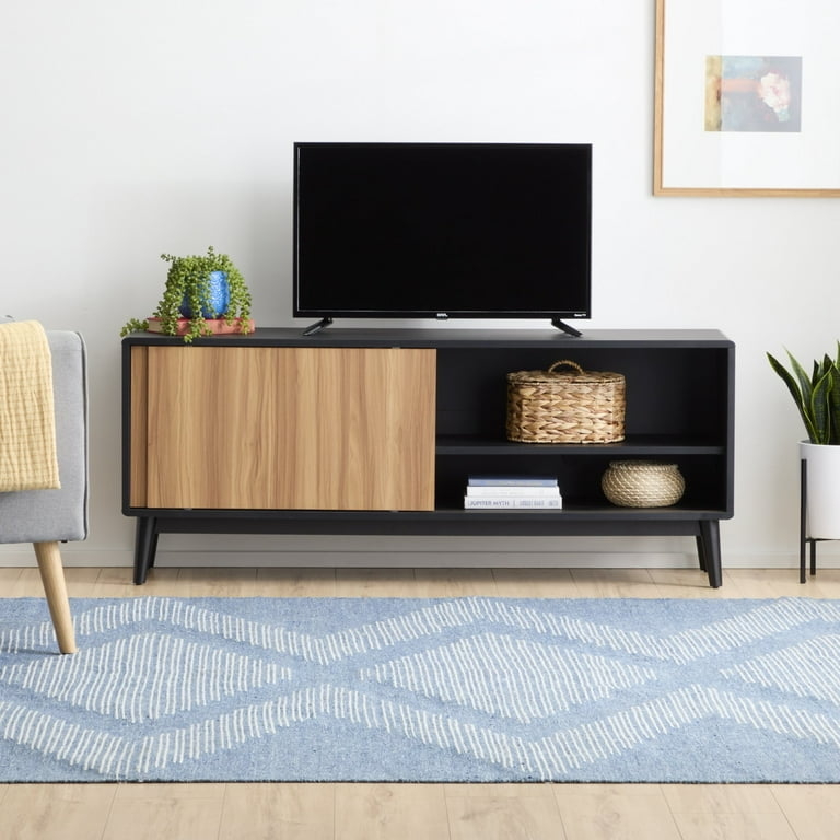 TV Stand Sliding Oak Door Asymmetric Storage Sliding Door Media Console