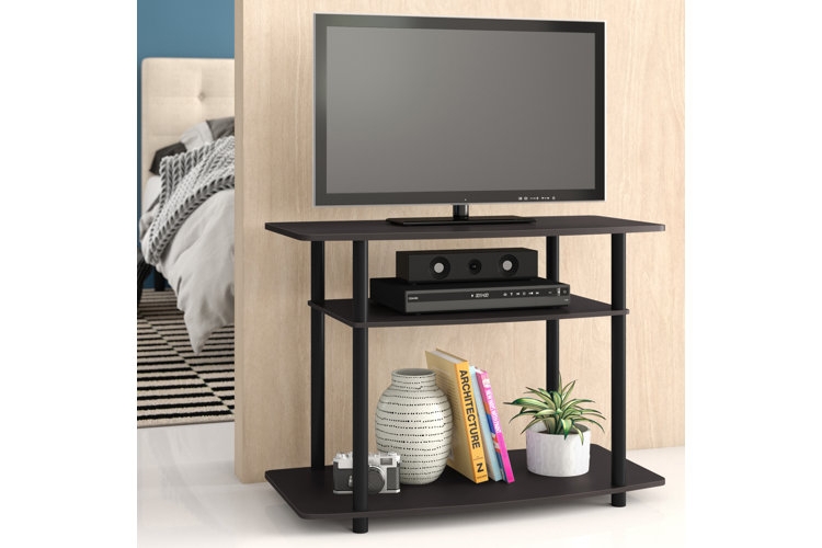 TV Stand Three-Tier Open Shelving Dark Wood Tone Minimalist Console
