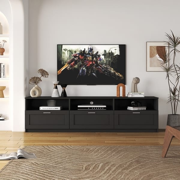 TV Stand Triple Drawer Storage Recessed Panels Wide Media Console