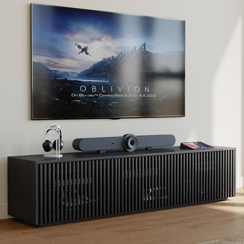 TV Stand Vertical Slats Low Profile Ribbed Front Entertainment Center