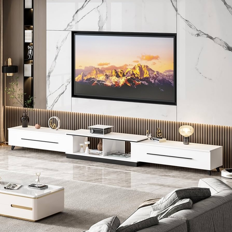 TV Stand White Modular with Extendable Design and Low Profile