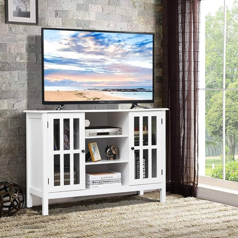 TV Stand Window Pane Doors Farmhouse White