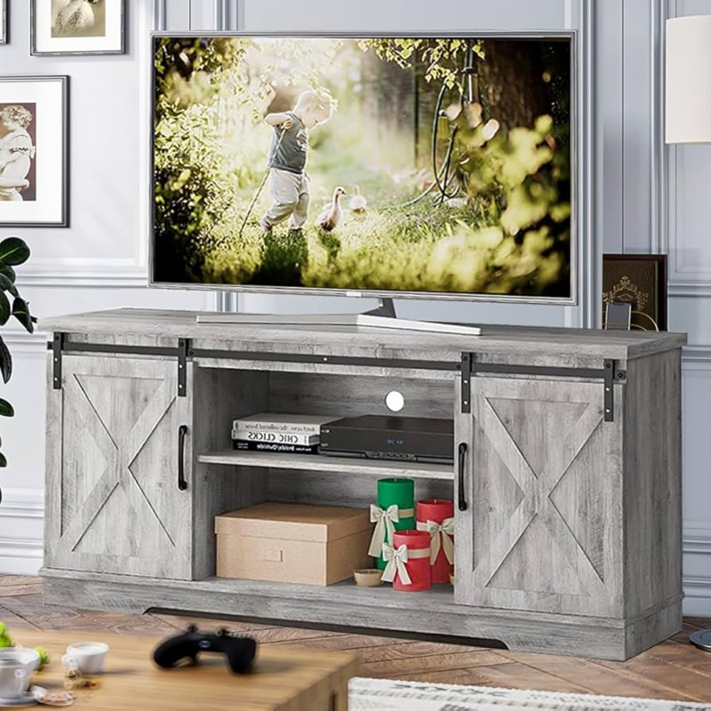 TV Stand with Matte Weathered Gray Finish and X-Brace Detailing