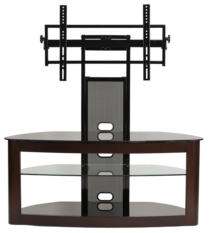 TV Stand with Mount, Mesh Cable Management and Curved Glass Shelves