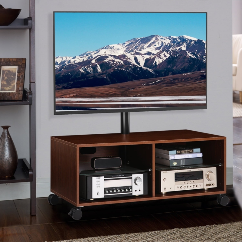 TV Stand with Open Media Storage and Integrated Mount, Dark Brown.