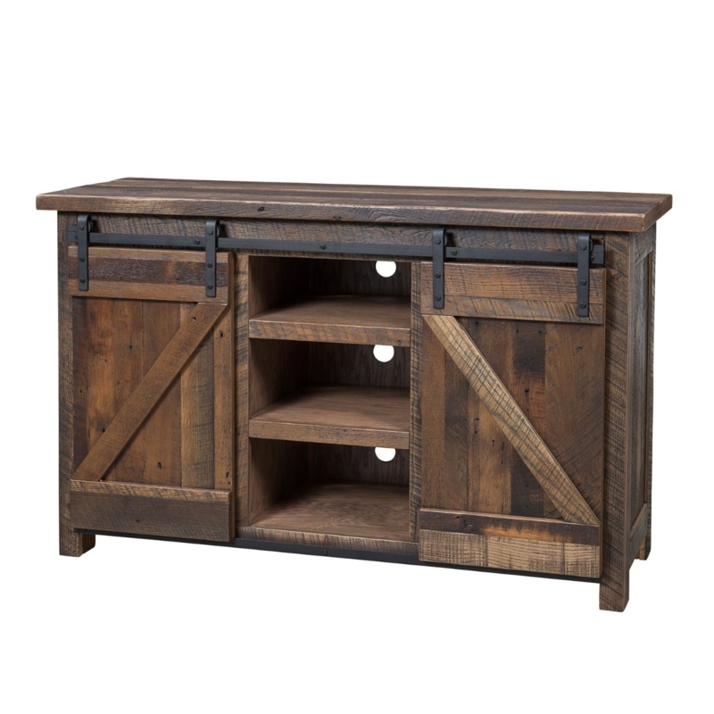 TV Stand with Reclaimed Wood Look and Exposed Black Hardware