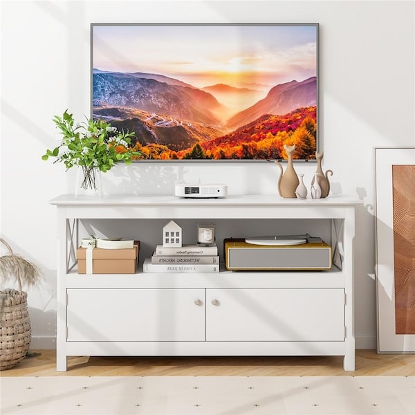 TV Stand X-Frame Side Panels Farmhouse Media Console Open Shelf